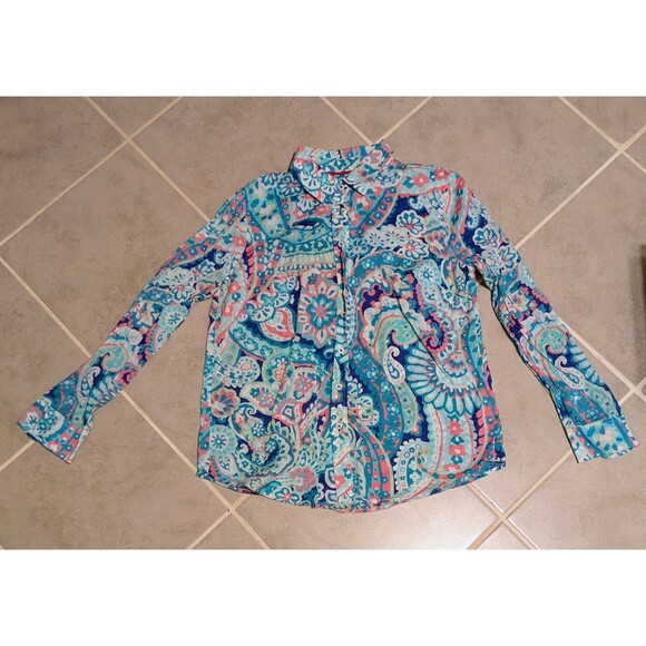 Talbots Classic Cotton Shirt - LayeredPaisley  Long Sleeve Button Up Shirt Sz M - Picture 10 of 13